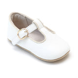 Infant Girls White T-Strap Napa Leather Mary Jane Crib Shoe - Babychelle.com
