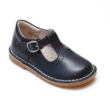 L'Amour Girls Frances Navy Perforated T-Strap School Leather Mary Janes - Babychelle.com
