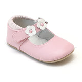 L'Amour Infant Girls Pink Flower Trio Leather Crib Mary Jane Shoes - Babychelle.com
