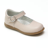 L'Amour Girls Scalloped Trim Leather Mary Janes