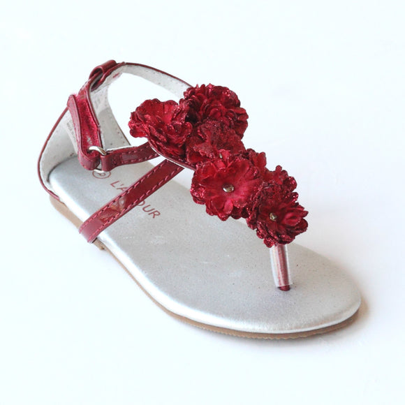L'Amour Girls C-611 Red Flower Thong Sandals