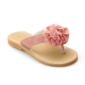 L'Amour Girls Pink Pom Pom Leather Thong Sandal - Babychelle.com