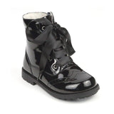 Toddler Girls Patent Black Satin Lace Up Boot - Patent Black Fashion Boots - Babychelle.com