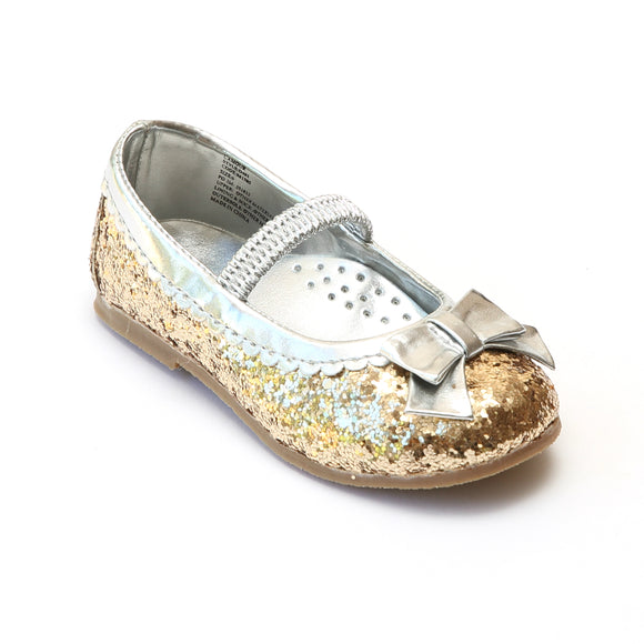 L'Amour Girls Glitter Gold Bow Flats - Babychelle.com