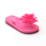 L'Amour Girls Fuchsia Organza Flower Flip Flops - Babychelle.com
