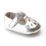 Angel Baby Infant Girls Silver Teardrop T-Strap Crib Mary Jane - Babychelle.com