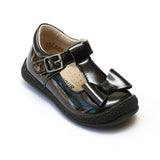 L'Amour Girls Patent Black T-Strap Bow Mary Janes - Babychelle.com