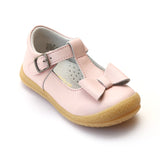 L'Amour Girls Pink Leather T-Strap Bow Mary Janes - Babychelle.com
