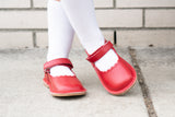 L'Amour Girls Scalloped Mary Janes - Classic Dressy Red - Babychelle.com