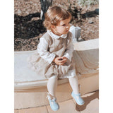 L'Amour Girls Selina Dusty Blue Leather Scalloped T-Strap Mary Janes - Babychelle.com