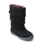 L'Amour Girls Black Suede Leather Fringe Boots - Babychelle.com