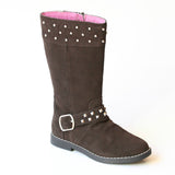 L'Amour Girls Studded Brown Suede Tall Boots 