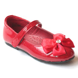 L'Amour Girls G588 Red Jeweled Satin Bow Flats