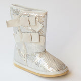 L'Amour Girls G710 Silver Sequin Grosgrain Bow Boots