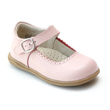 L'Amour Girls Pink Scalloped Trim Leather Mary Janes - Babychelle.com