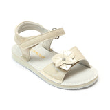 L'Amour Girls Triangular Patent Cream Leather Flower Sandals  - Babychelle.com
