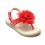 L'Amour Girls Red Organza Flower Thong Sandals - Babychelle.com