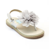 L'Amour Girls Silver Organza Flower Thong Sandals - Babychelle.com