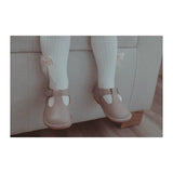 L'Amour Girls Selina Almond Leather Scalloped T-Strap Mary Janes - Babychelle.com