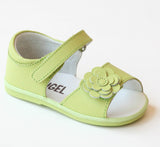 Angel Girls Lime Flower Leather Open Toe Sandals