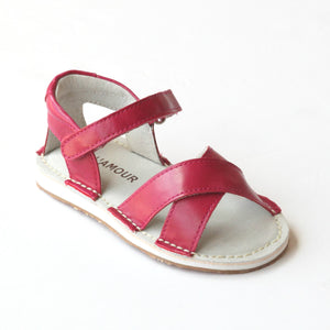 L'Amour Girls Fuchsia Crisscross Sandals