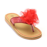 L'Amour Girls Red Organza Flower Thong Sandals - Babychelle.com