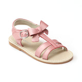 L'Amour Girls Guava Leather T-Strap Bow Sandals - Babychelle.com