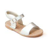 L'Amour Girls Open Toe Stitch Down Silver Leather Sandal - Babychelle.com