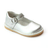 L'Amour Girls Silver Classic Matte Leather Mary Janes - Babychelle.com