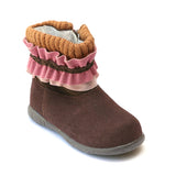 L'Amour Girls Brown Ruffle Collar Boot - Babychelle.com