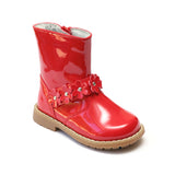 L'Amour Girls Red Moto Boots with Flower Accents - Babychelle.com