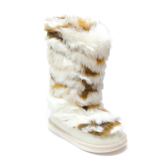 L'Amour Girls Cream Tall Faux Fur Fashion Boots - Babychelle.com