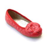 L'Amour Girls Red Quilted Camellia Flats - Babychelle.com