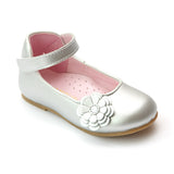 L'Amour Girls Special Occasion Silver Camellia Flats - Babychelle.com