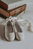 L'Amour Girls Patent Cream Flats with Satin Lace - Babychelle.com