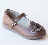 L'Amour Girls Brown Double Layer Petal Flower Mary Janes