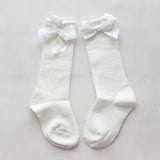 Girls White Cotton Bow Knee Socks - Babychelle.com
