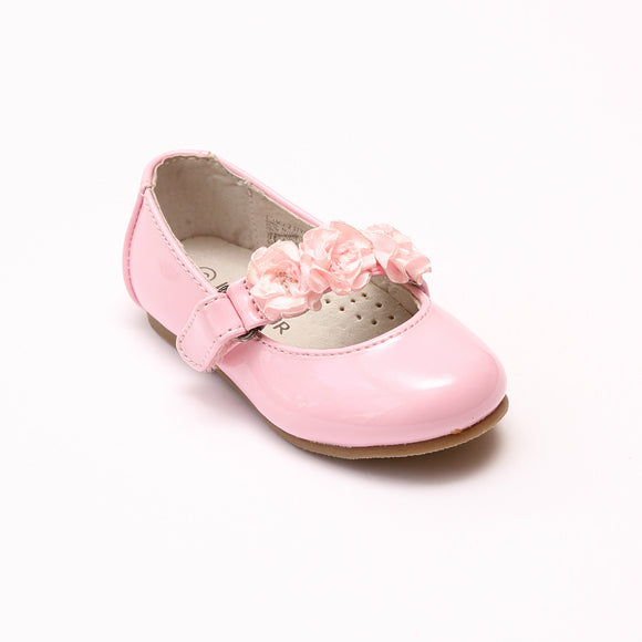 L'Amour Girls Y535 Patent Pink Rosette Flats - Babychelle.com