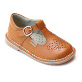 L'Amour Terra Terracotta Brogue Inspired Medallion T-Strap Leather Stitch Down Mary Jane - Babychelle.com