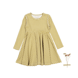 The Printed Long Sleeve Dress - Golden Gingham