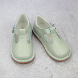 L'Amour Girls Selina Mint Leather Scalloped T-Strap Mary Janes - Babychelle.com