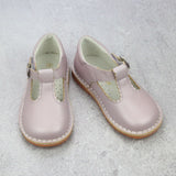 L'Amour Girls Selina Lilac Leather Scalloped T-Strap Mary Janes - Babychelle.com