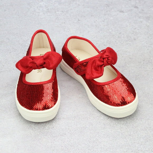 Zoe Toddler Girls Red Knotted Bow Sequin Mary Janes