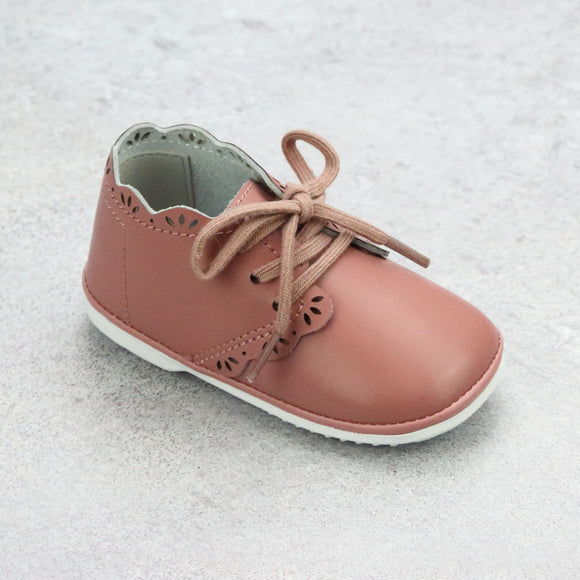 Angel Baby Girls Vintage Inspired Bella Lace Up Leather Booties in Vintage Rose - Babychelle.com