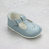 Baby Girls Vintage Inspired Dottie Scalloped T-Strap Mary Janes In Dusty Blue