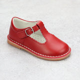 L'Amour Girls Selina Red Leather Scalloped T-Strap Mary Janes - Babychelle.com