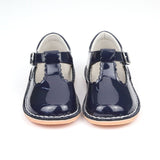 L'Amour Girls Selina Patent Navy Leather Scalloped T-Strap Mary Janes - Babychelle.com