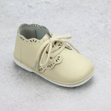 Angel Baby Girls Vintage Inspired Bella Lace Up Leather Booties in Oatmeal - Babychelle.com