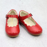 L'Amour Toddler Girls Sonia Classic Scalloped Red Leather Flat