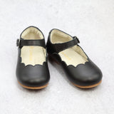 L'Amour Toddler Girls Sonia Classic Scalloped Black Leather Flat
